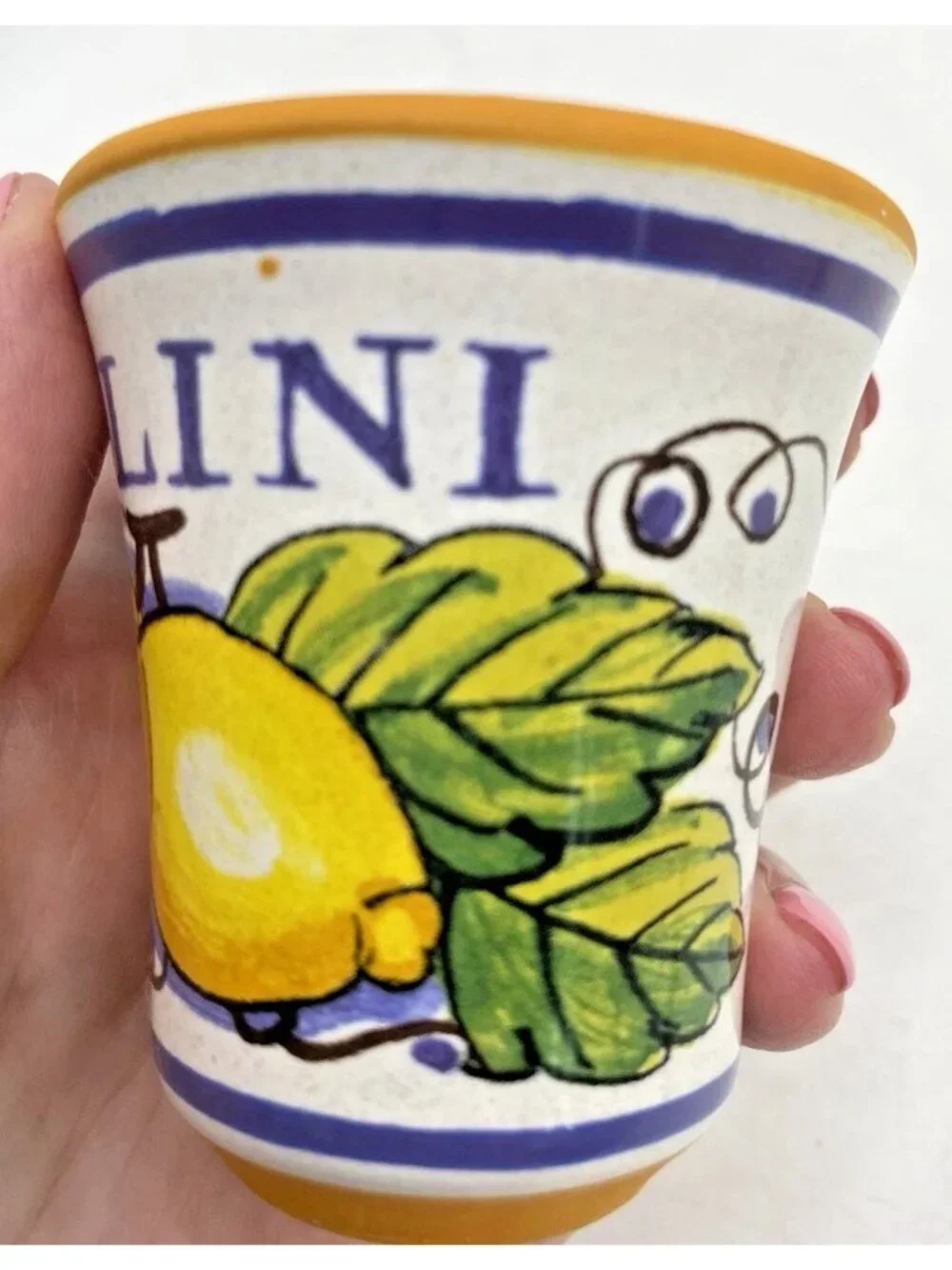 Pallini Limoncello Shot Glass Deruta Italy Lemon Pottery Barware
